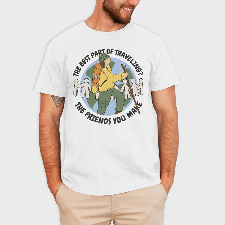 Man Hiking Over Planet Earth, Tricou Barbati (Unisex)