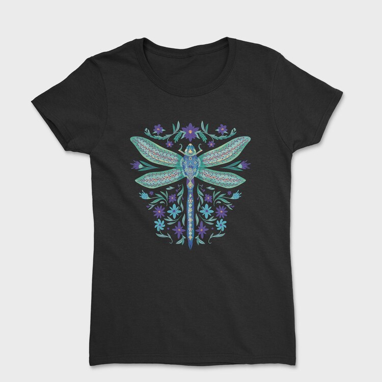 Floral Dragonfly Watercolor, Tricou Femei
