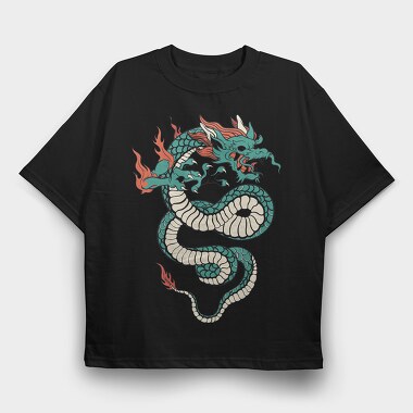 Fire Flames Dragon, Tricou Oversize Barbati (Unisex)