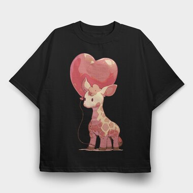 Giraffe With Heart Balloon Baby Hearth, Tricou Oversize Barbati (Unisex)