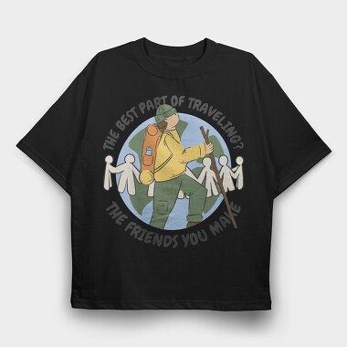 Man Hiking Over Planet Earth, Tricou Oversize Barbati (Unisex)