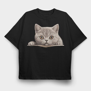British Shorthair Peep, Tricou Oversize Barbati (Unisex)