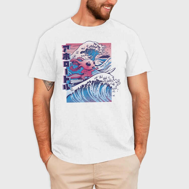 Vaporwave Surfing Axolotl Surf, Tricou Barbati (Unisex)