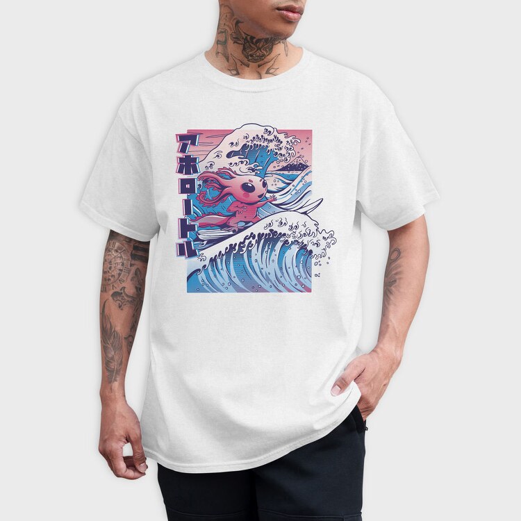 Vaporwave Surfing Axolotl Surf, Tricou Barbati (Unisex)