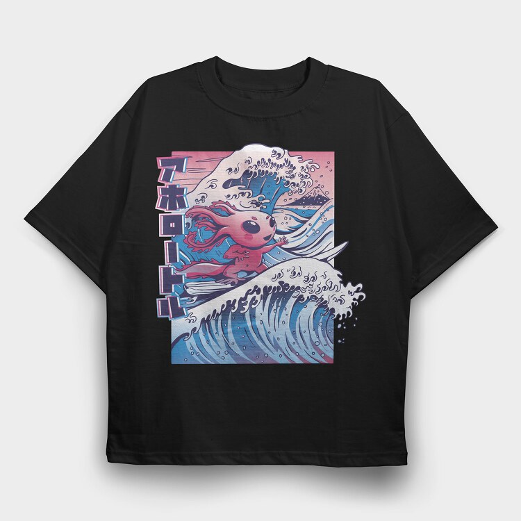 Vaporwave Surfing Axolotl Surf, Tricou Oversize Barbati (Unisex)