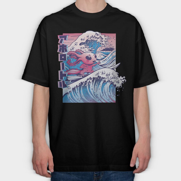 Vaporwave Surfing Axolotl Surf, Tricou Oversize Barbati (Unisex)