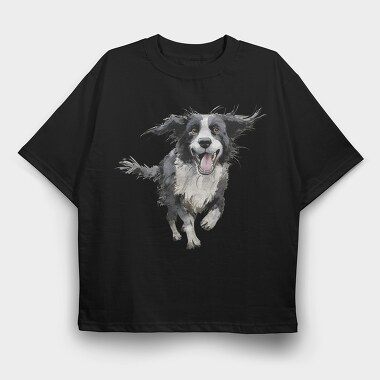 Border Collie Smile, Tricou Oversize Barbati (Unisex)