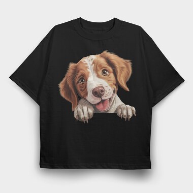 Brittany Peeking Dog, Tricou Oversize Barbati (Unisex)