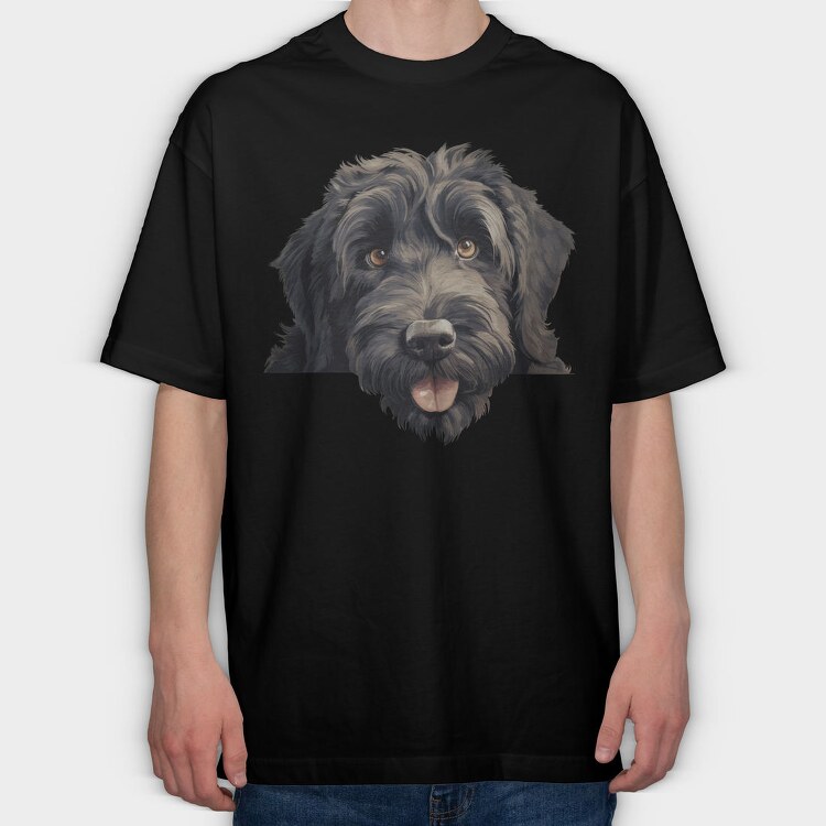Black Russian Terrier Peeking, Tricou Oversize Barbati (Unisex)