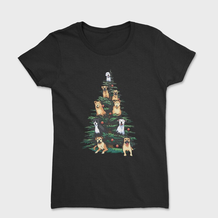 Christmas Tree With Dogs Realistic, Tricou Femei
