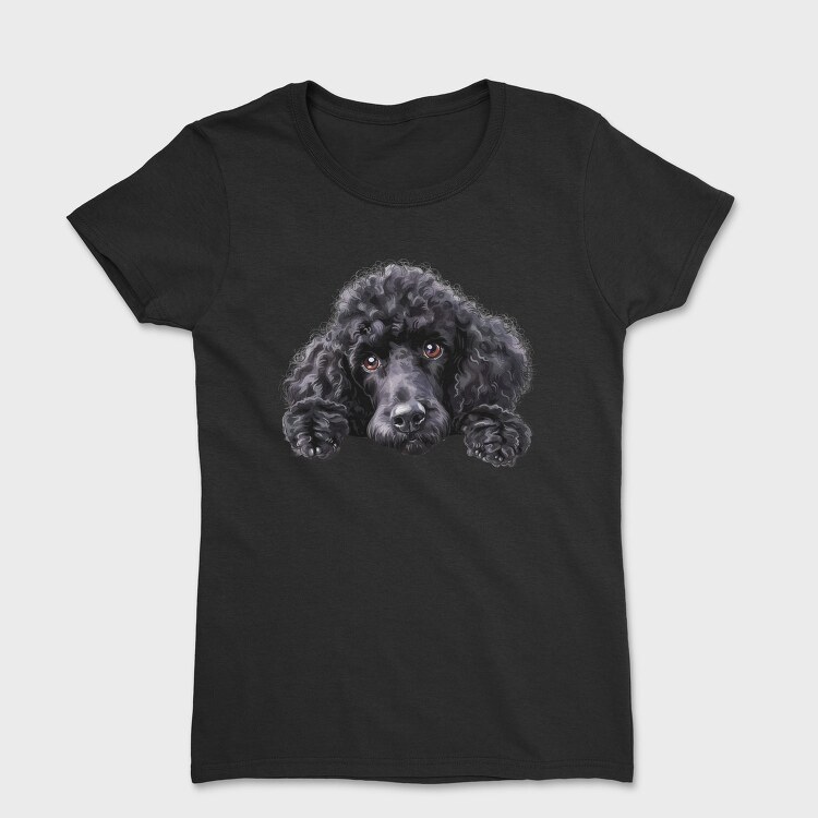 Black Standard Poodle Peeking, Tricou Femei