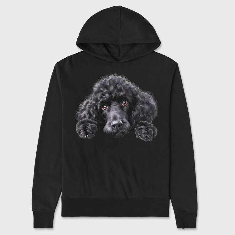 Black Standard Poodle Peeking, Hanorac Oversize Barbati (Unisex)