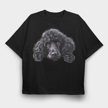 Black Standard Poodle Peeking, Tricou Oversize Barbati (Unisex)