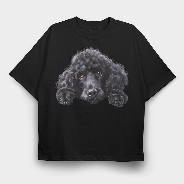 Black Standard Poodle Peeking, Tricou Oversize Barbati (Unisex)