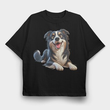 Border Collie Smiling Face, Tricou Oversize Barbati (Unisex)