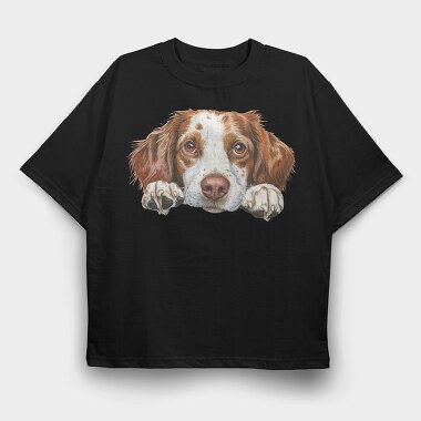 Brittany Spaniel Peeking, Tricou Oversize Barbati (Unisex)