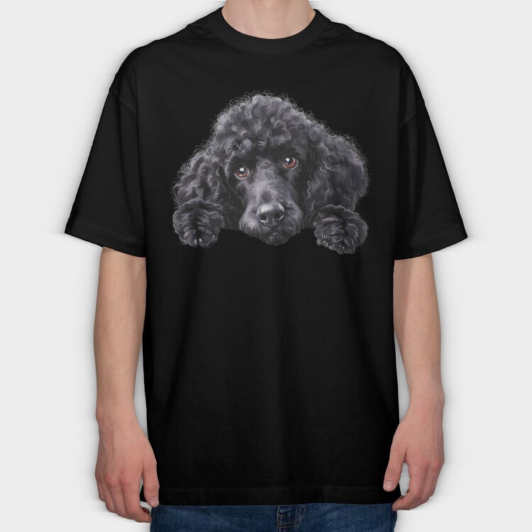 Black Standard Poodle Peeking, Tricou Oversize Barbati (Unisex)