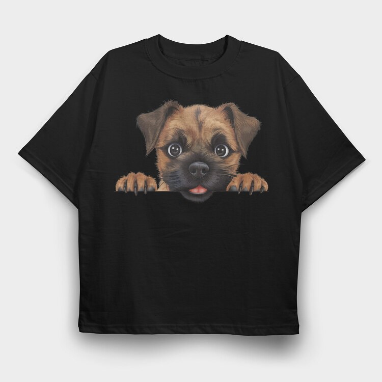 Border Terrier Peeking, Tricou Oversize Barbati (Unisex)