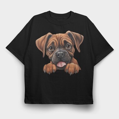 Boxer Peeking Face, Tricou Oversize Barbati (Unisex)
