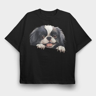 Japanese Chin Peeking, Tricou Oversize Barbati (Unisex)