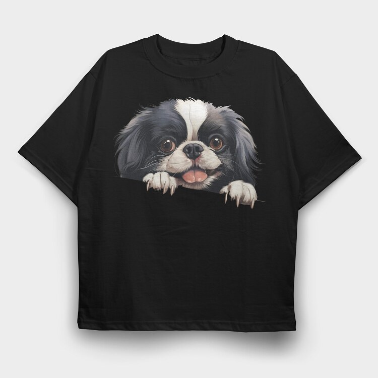 Japanese Chin Peeking, Tricou Oversize Barbati (Unisex)