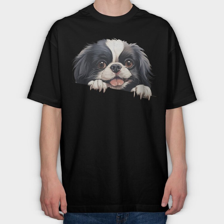 Japanese Chin Peeking, Tricou Oversize Barbati (Unisex)