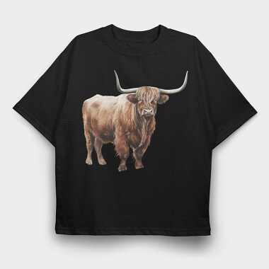 Highland Cow Long Horns, Tricou Oversize Barbati (Unisex)