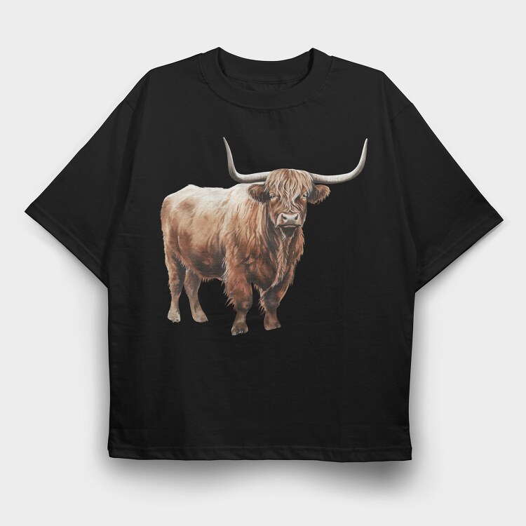 Highland Cow Long Horns, Tricou Oversize Barbati (Unisex)