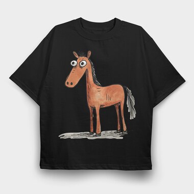 Horse Cartoon Minimalist, Tricou Oversize Barbati (Unisex)