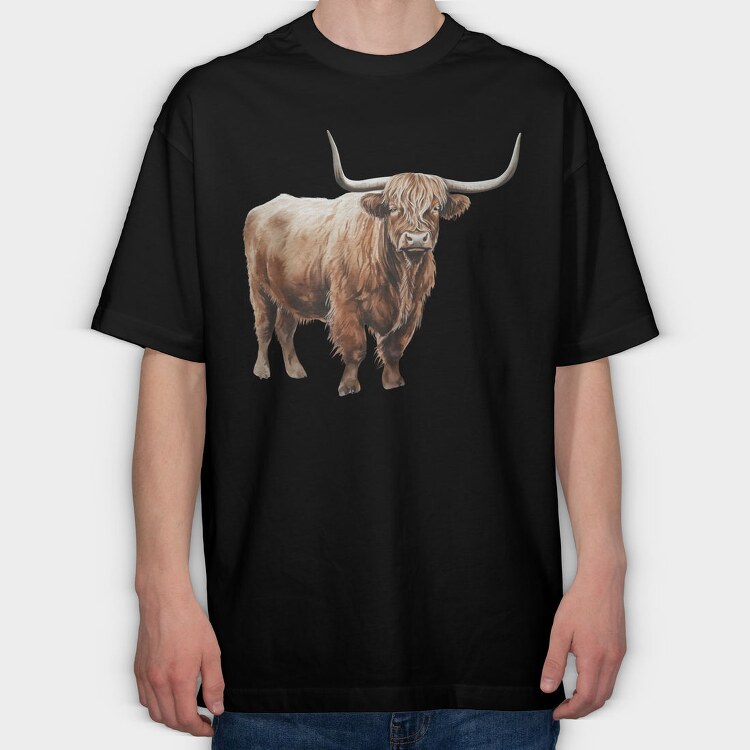Highland Cow Long Horns, Tricou Oversize Barbati (Unisex)
