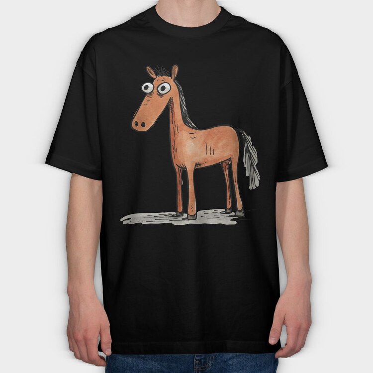 Horse Cartoon Minimalist, Tricou Oversize Barbati (Unisex)