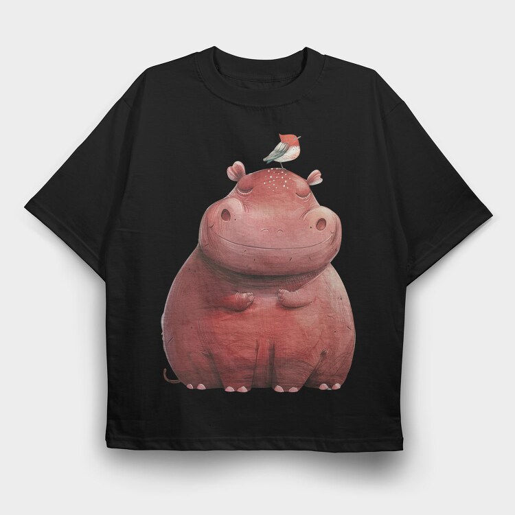 Hippo Bird Sit, Tricou Oversize Barbati (Unisex)