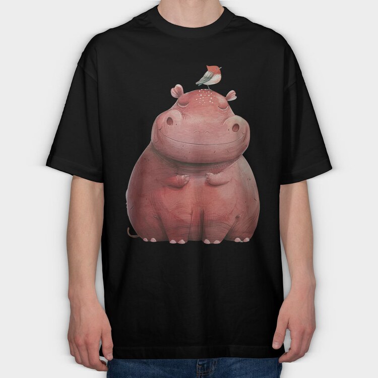 Hippo Bird Sit, Tricou Oversize Barbati (Unisex)