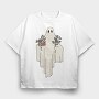 Ghost With Flowers, Tricou Oversize Barbati (Unisex)