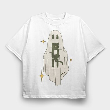 Ghost With Cat, Tricou Oversize Barbati (Unisex)