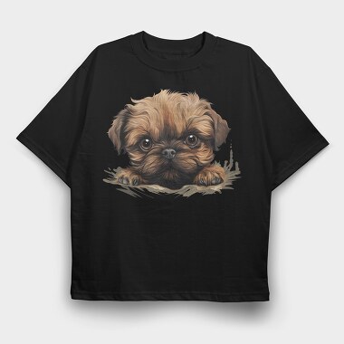 Brussels Griffon Peeking, Tricou Oversize Barbati (Unisex)