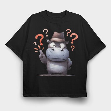 Hippo Questionmarks, Tricou Oversize Barbati (Unisex)