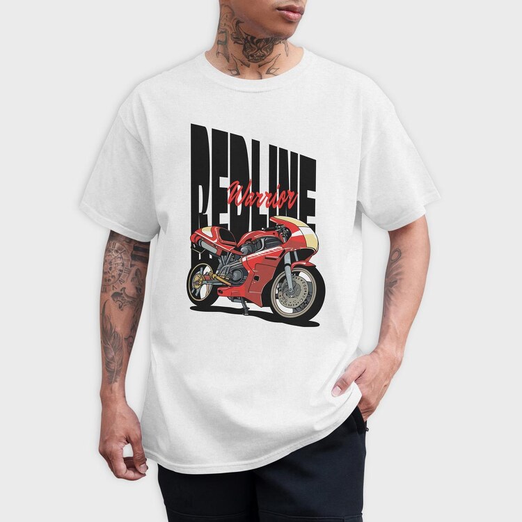 Anime Style Motorcycle Drawing Phrase Redline Warrior, Tricou Barbati (Unisex)