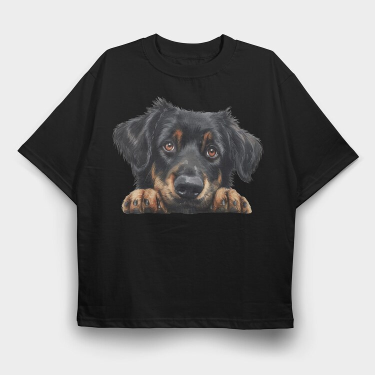 Hovawart Peeking Face, Tricou Oversize Barbati (Unisex)