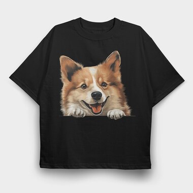 Icelandic Sheepdog Peeking, Tricou Oversize Barbati (Unisex)
