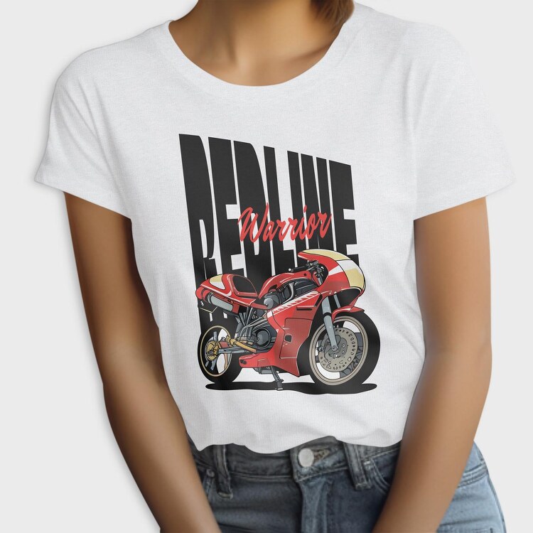 Anime Style Motorcycle Drawing Phrase Redline Warrior, Tricou Femei