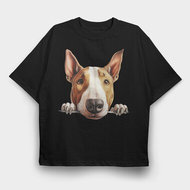Bull Terrier Peeking, Tricou Oversize Barbati (Unisex)