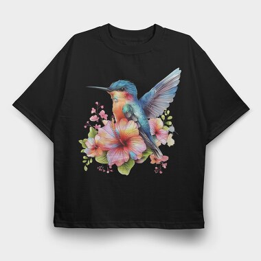 Hummingbird Floral Symphony, Tricou Oversize Barbati (Unisex)
