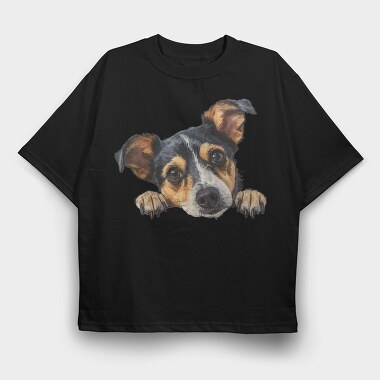 Jack Russel Terrier Peeking Face, Tricou Oversize Barbati (Unisex)
