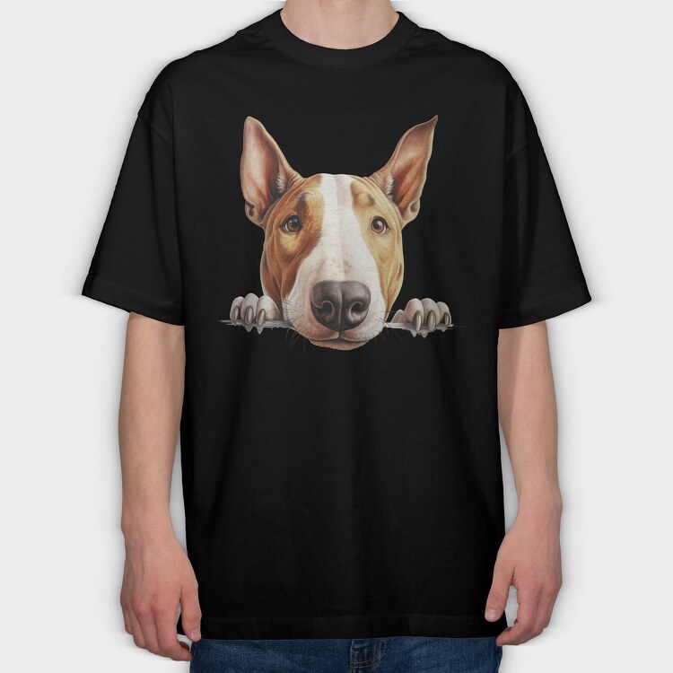 Bull Terrier Peeking, Tricou Oversize Barbati (Unisex)