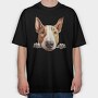 Bull Terrier Peeking, Tricou Oversize Barbati (Unisex)
