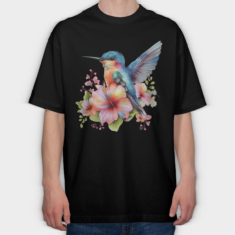 Hummingbird Floral Symphony, Tricou Oversize Barbati (Unisex)