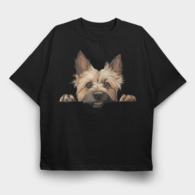 Cairn Terrier Peeking, Tricou Oversize Barbati (Unisex)