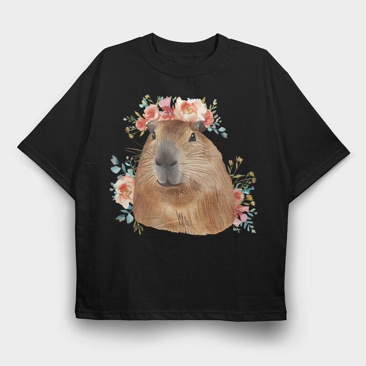 Capybara Flower Fest, Tricou Oversize Barbati (Unisex)