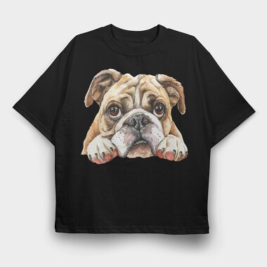 Bulldog Face Clipart, Tricou Oversize Barbati (Unisex)